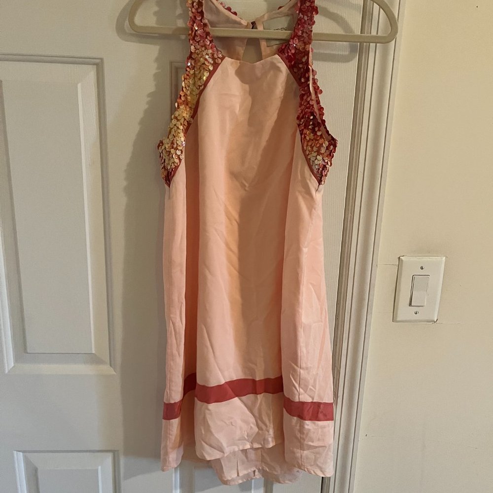 Pink sequin-trim Wren mini dress, size S